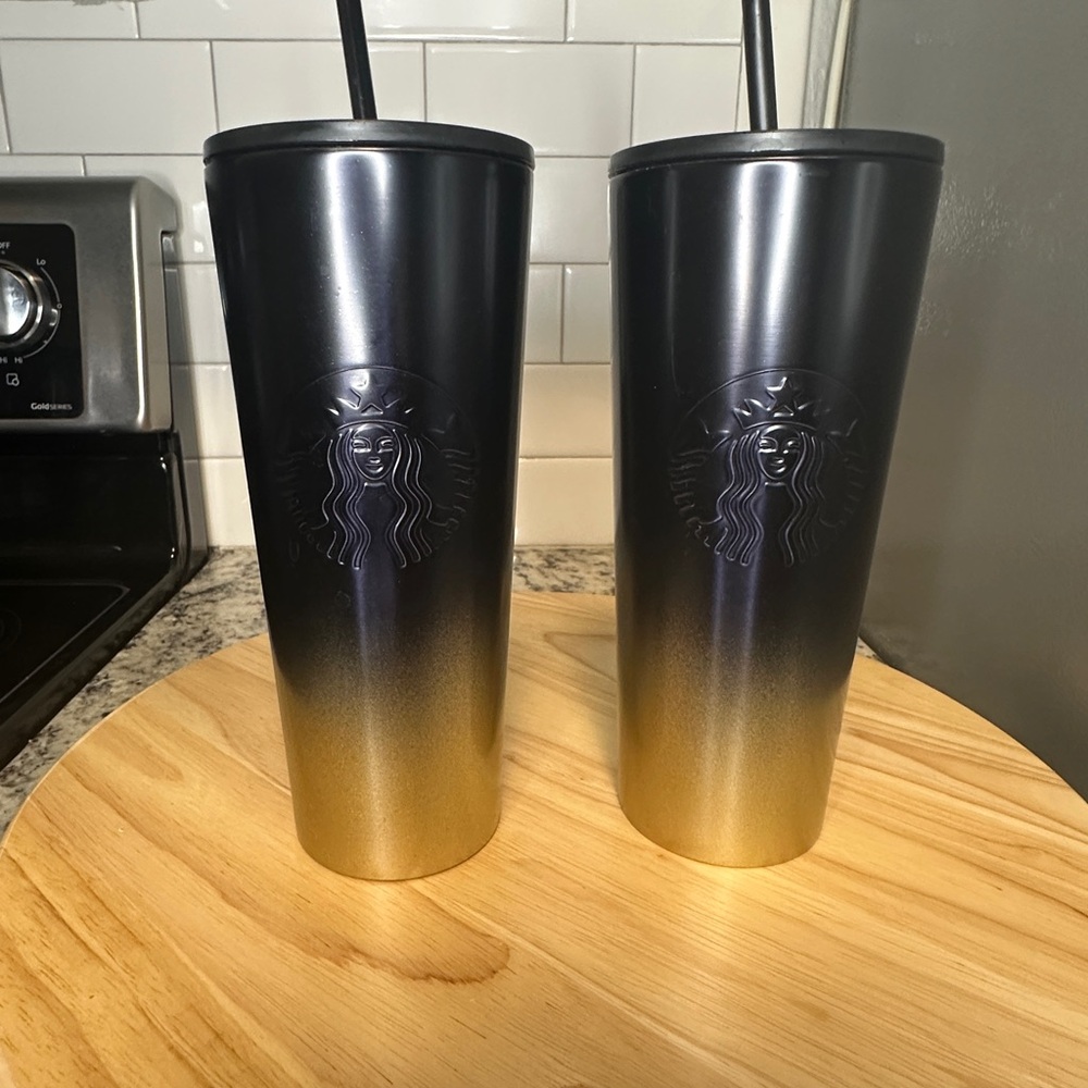 Starbucks x Disney 50th Anniversary Parks Exclusive Black& Gold Tumbler Duo
